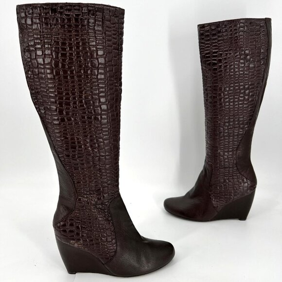 Apepazza Mock Croc Wedge Riding Boots Brown Velazquez Italian Size 9 - Picture 1 of 11